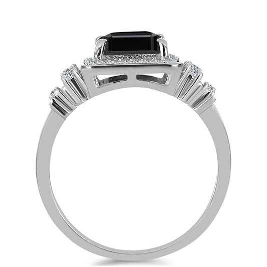 Silberring mit Obsidian und weißem Topas