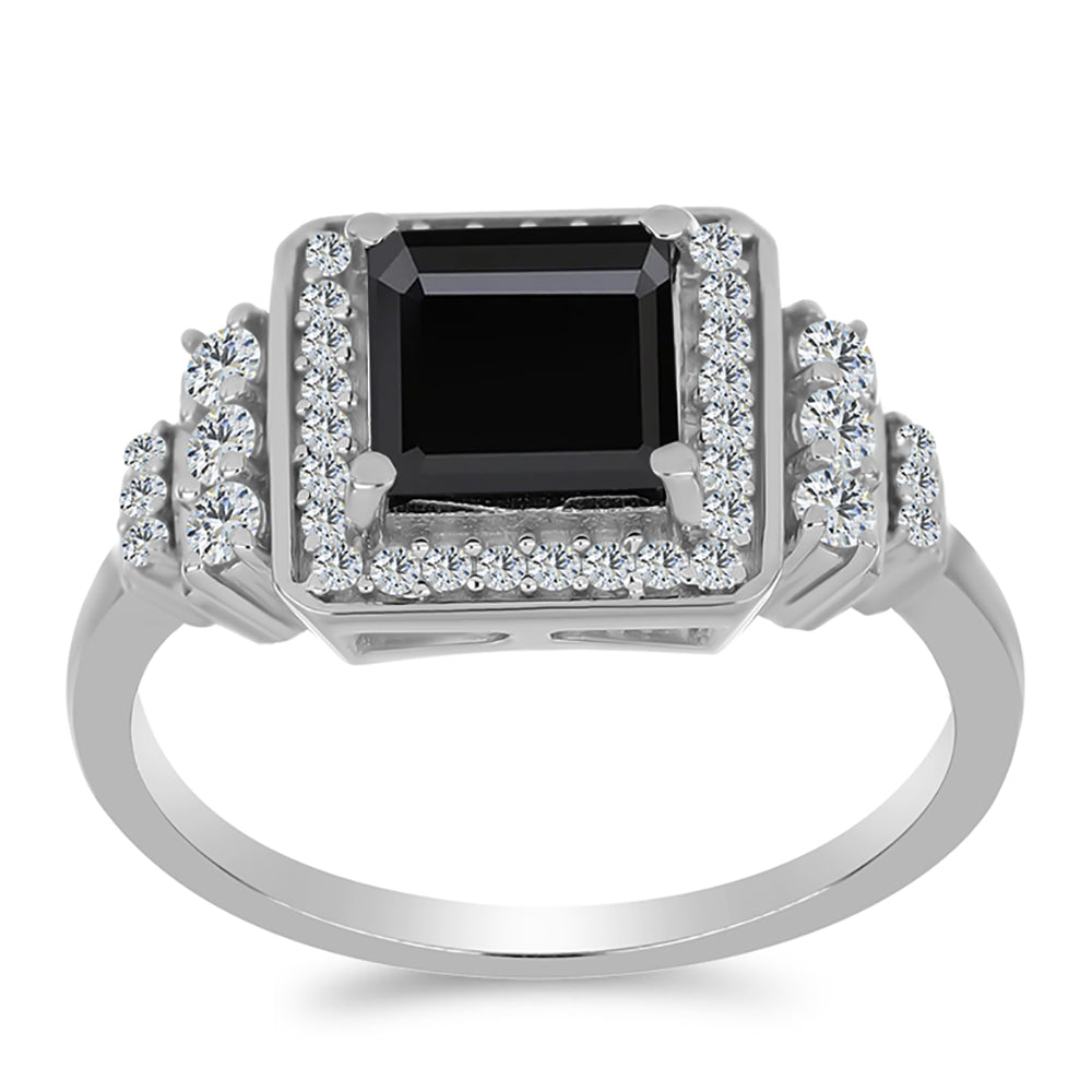 Silberring mit Obsidian und weißem Topas