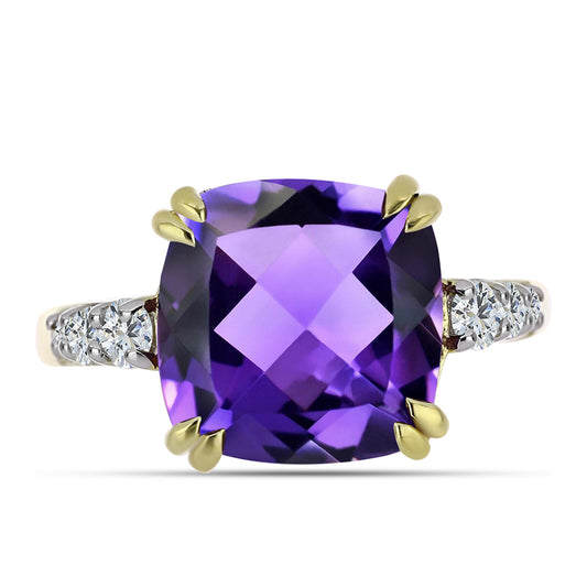 Goldplattierter Silberring mit marokkanischem Amethyst und weißem Topas