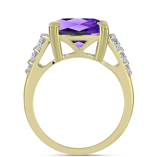 Goldplattierter Silberring mit marokkanischem Amethyst und weißem Topas