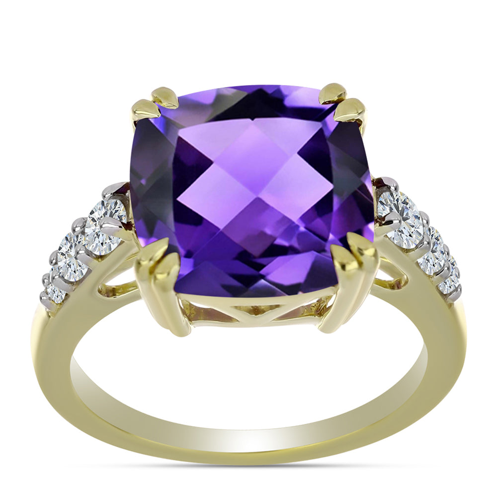 Goldplattierter Silberring mit marokkanischem Amethyst und weißem Topas