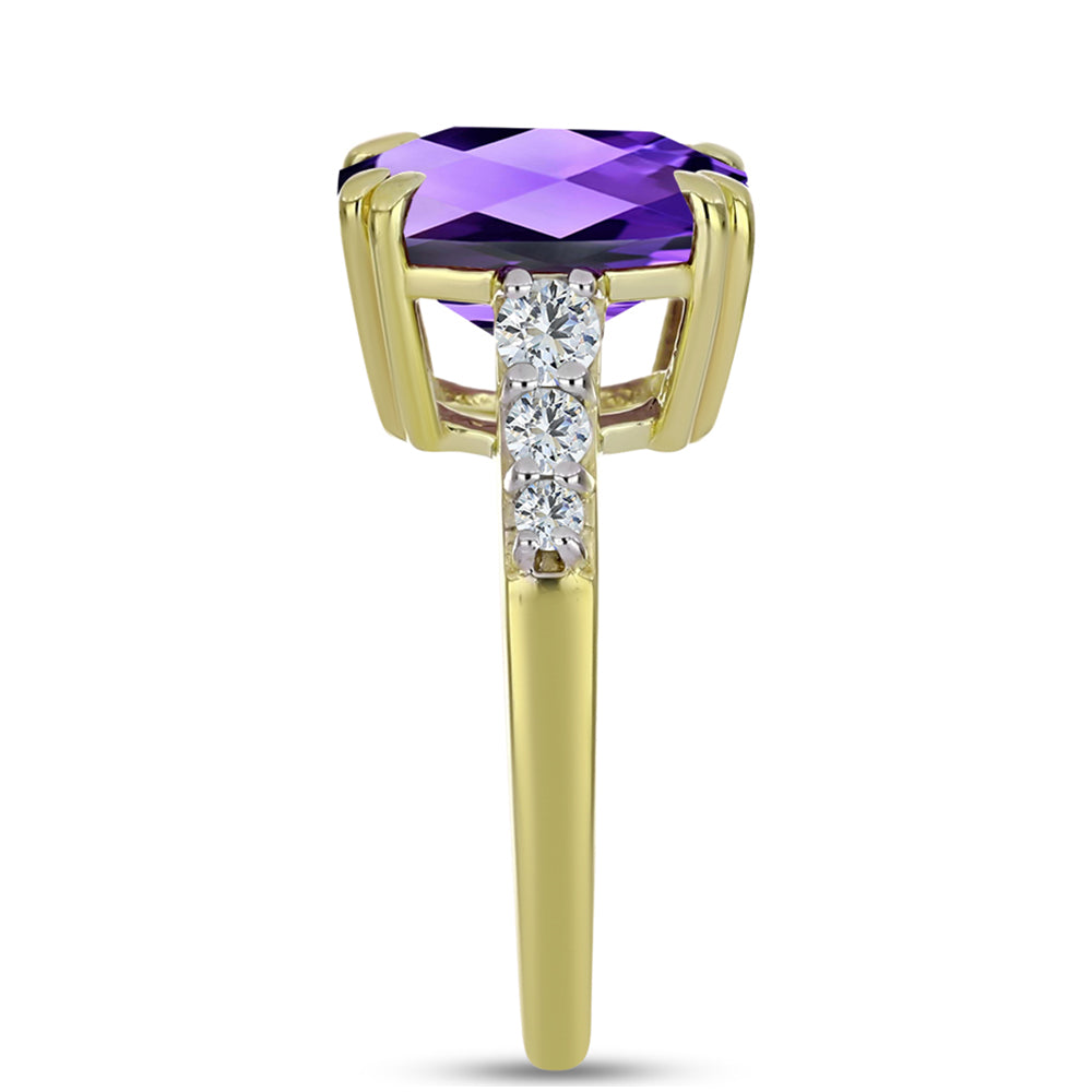 Goldplattierter Silberring mit marokkanischem Amethyst und weißem Topas