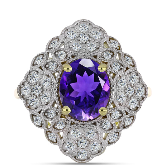 Goldplattierter Silberring mit marokkanischem Amethyst und weißem Topas