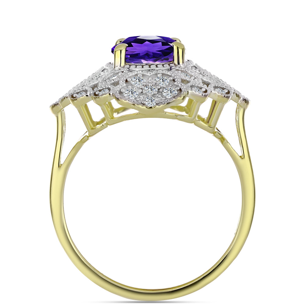 Goldplattierter Silberring mit marokkanischem Amethyst und weißem Topas 2 