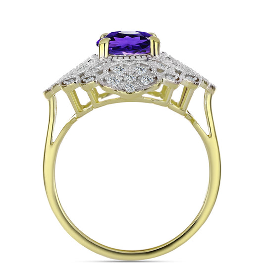 Goldplattierter Silberring mit marokkanischem Amethyst und weißem Topas