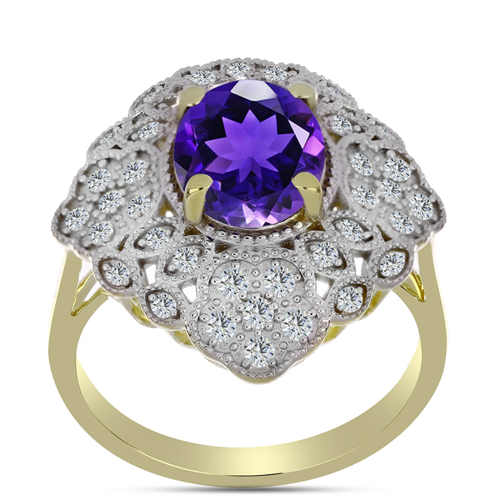 Goldplattierter Silberring mit marokkanischem Amethyst und weißem Topas 3 