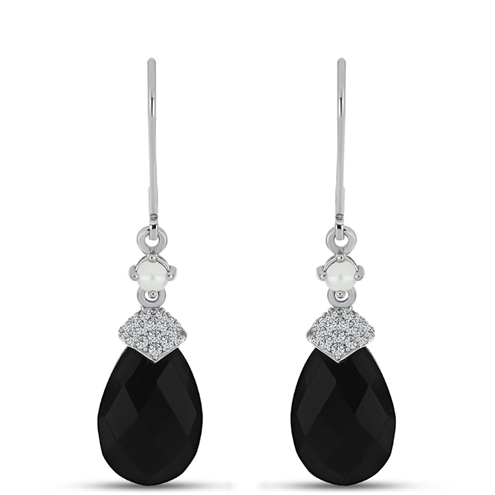 Silberohrringe mit Obsidian und weißer Süßwasserperle 1 