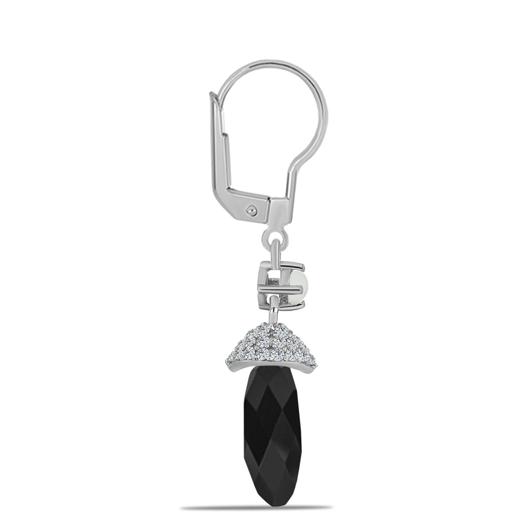 Silberohrringe mit Obsidian und weißer Süßwasserperle 2 