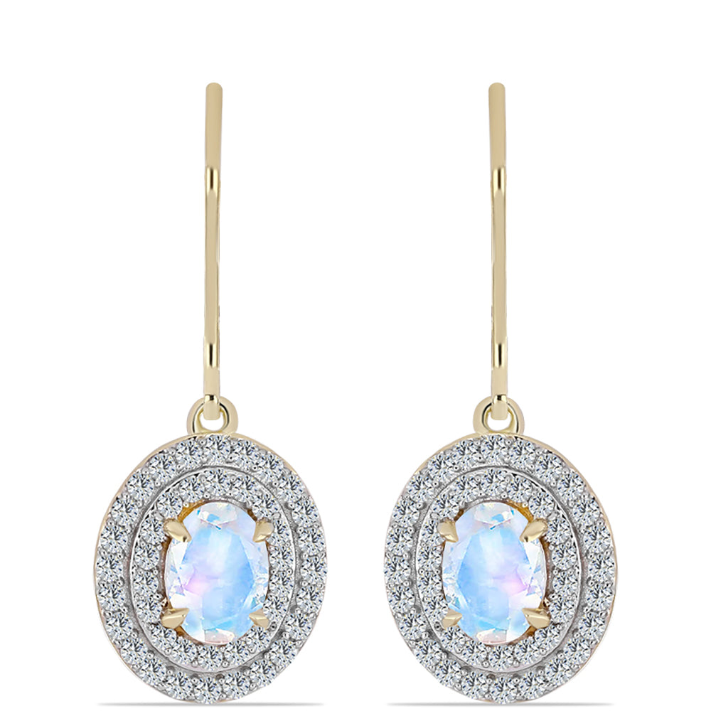 Goldplattierte Silberohrringe mit Regenbogenmondstein und weißem Topas