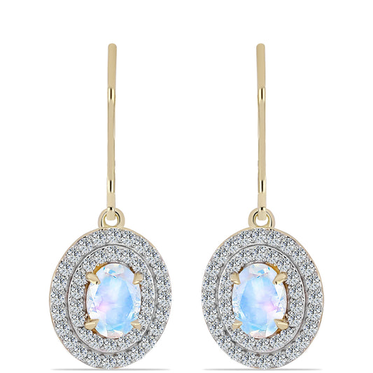 Goldplattierte Silberohrringe mit Regenbogenmondstein und weißem Topas