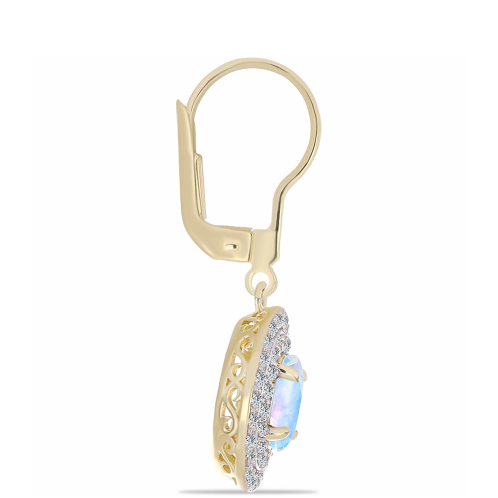 Goldplattierte Silberohrringe mit Regenbogenmondstein und weißem Topas 2 