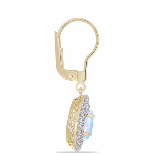 Goldplattierte Silberohrringe mit Regenbogenmondstein und weißem Topas