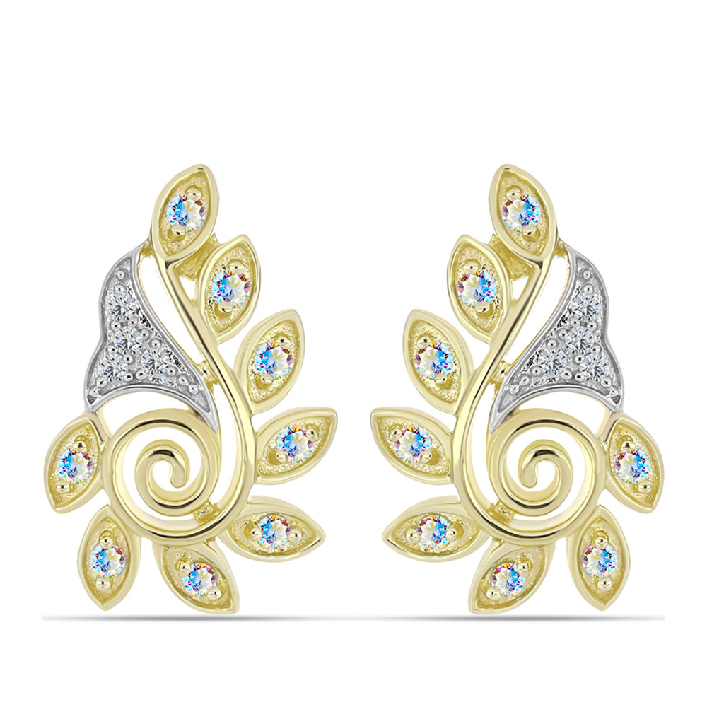 Goldplattierte Silberohrringe mit Eis-Moissanit und weißem Topas