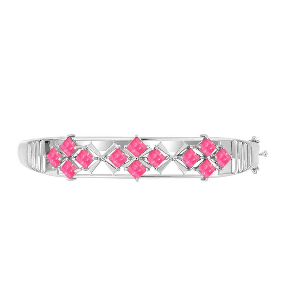 Silberarmreif mit rosa Opal aus Lega Dembi und weißem Topas