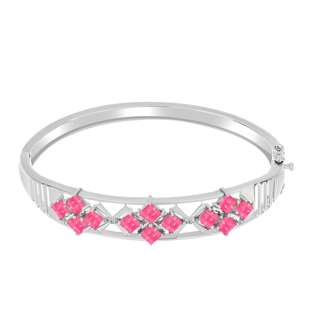 Silberarmreif mit rosa Opal aus Lega Dembi und weißem Topas