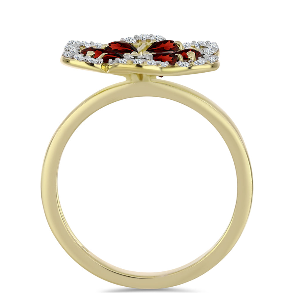 Goldplattierter Silberring mit Barton Granat und weißem Topas