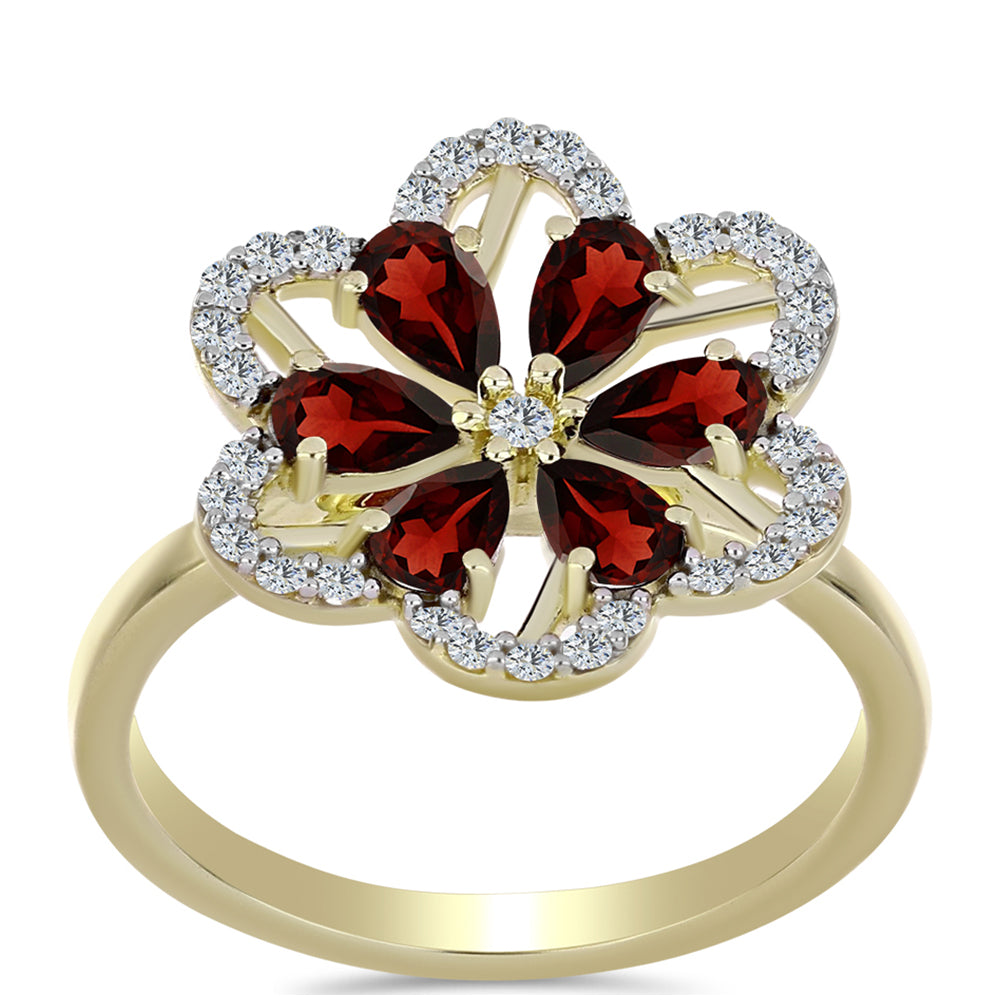 Goldplattierter Silberring mit Barton Granat und weißem Topas 3 