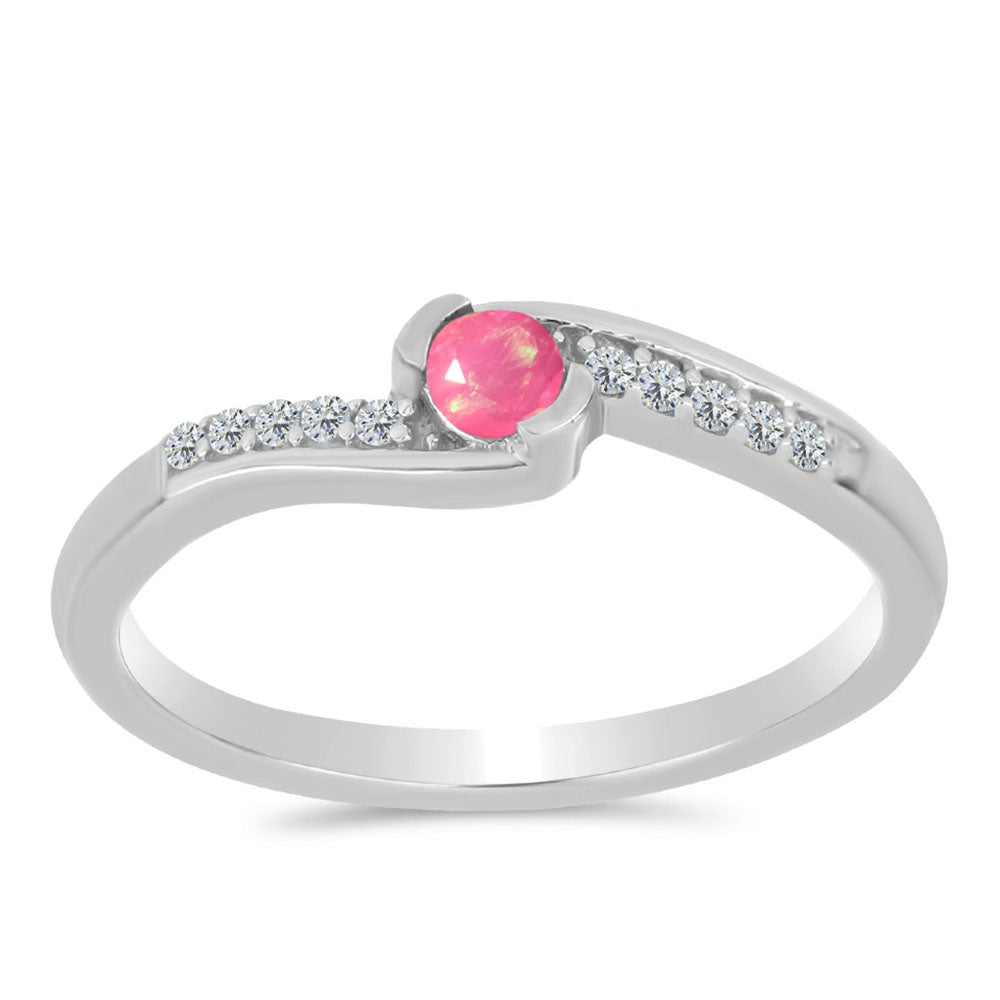 Silberring mit rosa Opal aus Lega Dembi und weißem Topas