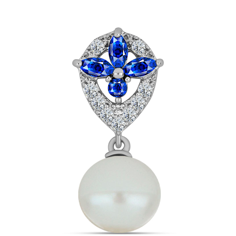 Silberanhänger mit australischem blauem Saphir und weißer Süßwasserperle 1 