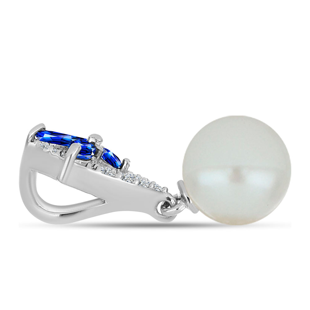 Silberanhänger mit australischem blauem Saphir und weißer Süßwasserperle