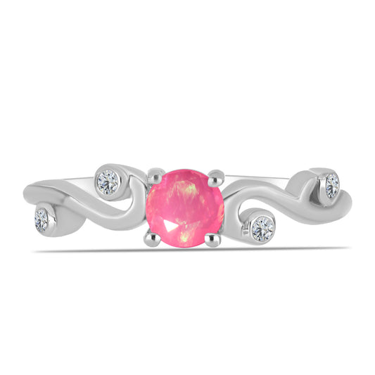 Silberring mit rosa Opal aus Lega Dembi und weißem Topas