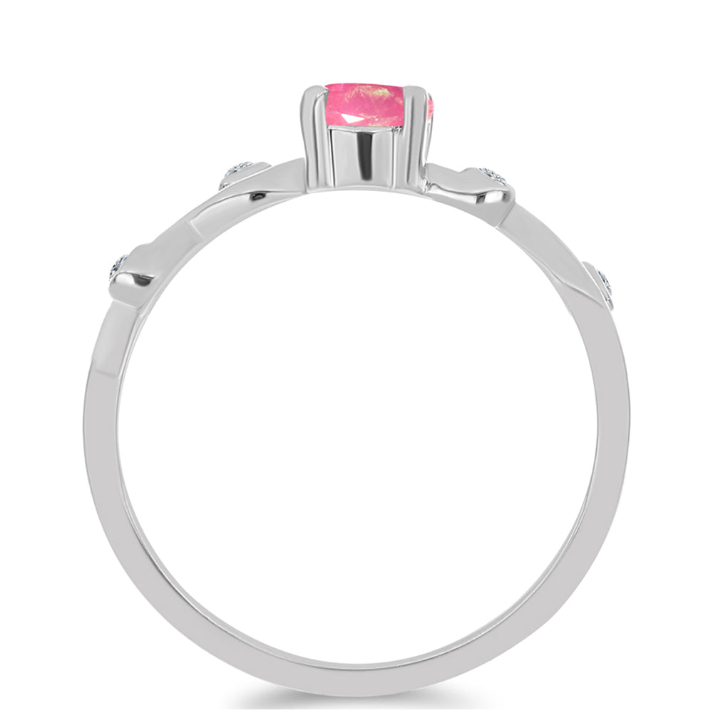 Silberring mit rosa Opal aus Lega Dembi und weißem Topas