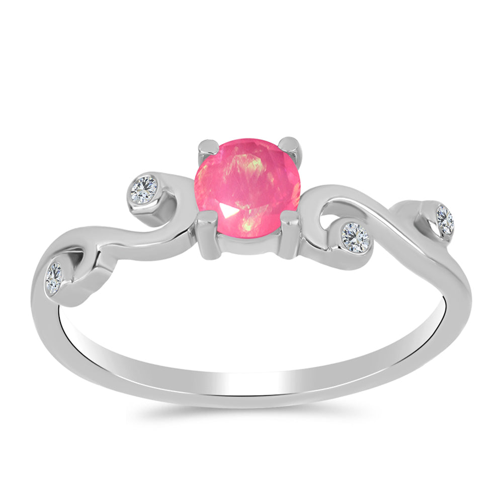 Silberring mit rosa Opal aus Lega Dembi und weißem Topas 3 