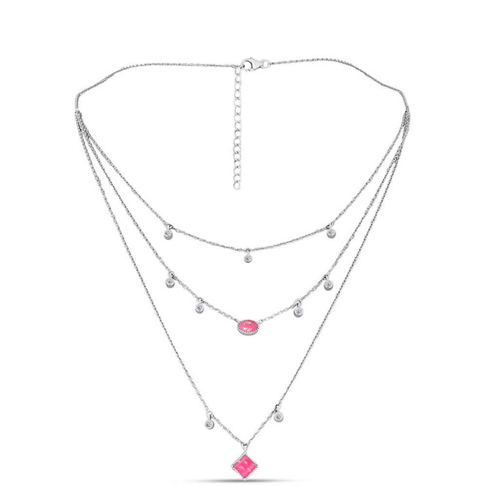 Silberhalskette mit rosa Opal aus Lega Dembi und weißem Topas