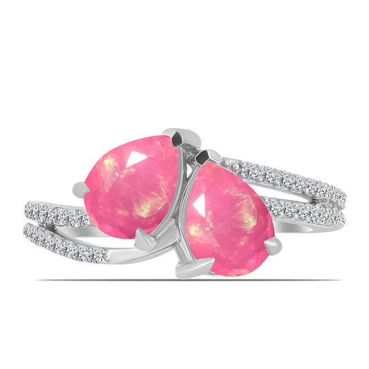 Silberring mit rosa Opal aus Lega Dembi und weißem Topas