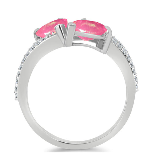 Silberring mit rosa Opal aus Lega Dembi und weißem Topas