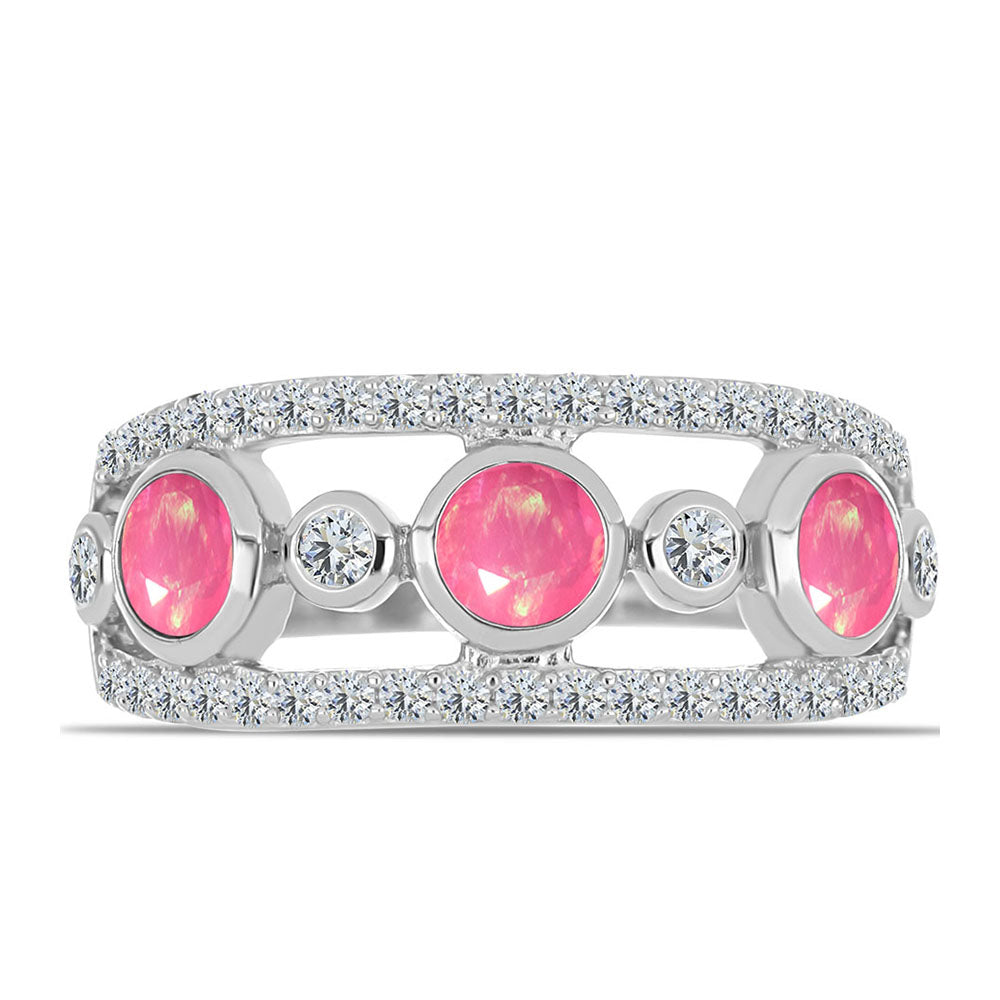 Silberring mit rosa Opal aus Lega Dembi und weißem Topas 1 