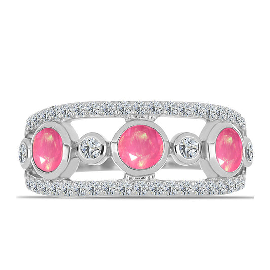 Silberring mit rosa Opal aus Lega Dembi und weißem Topas