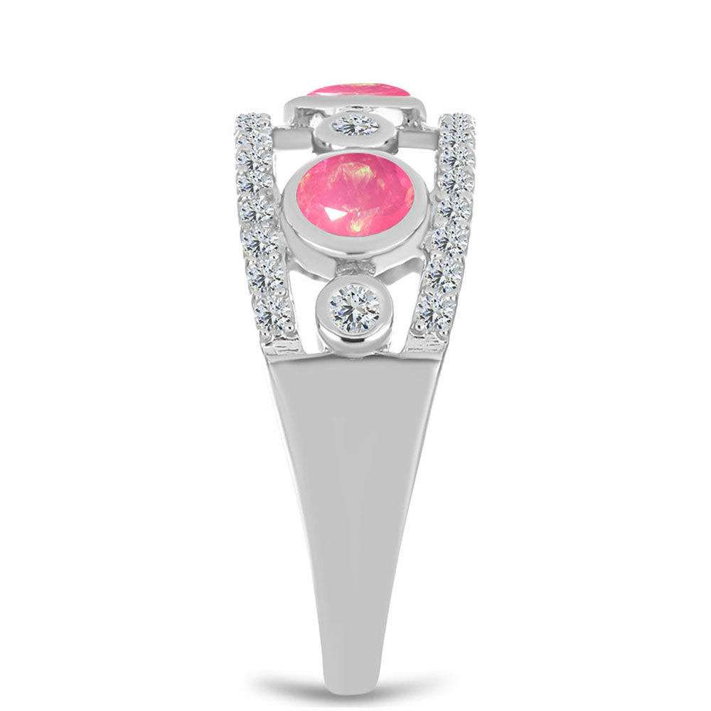 Silberring mit rosa Opal aus Lega Dembi und weißem Topas 4 
