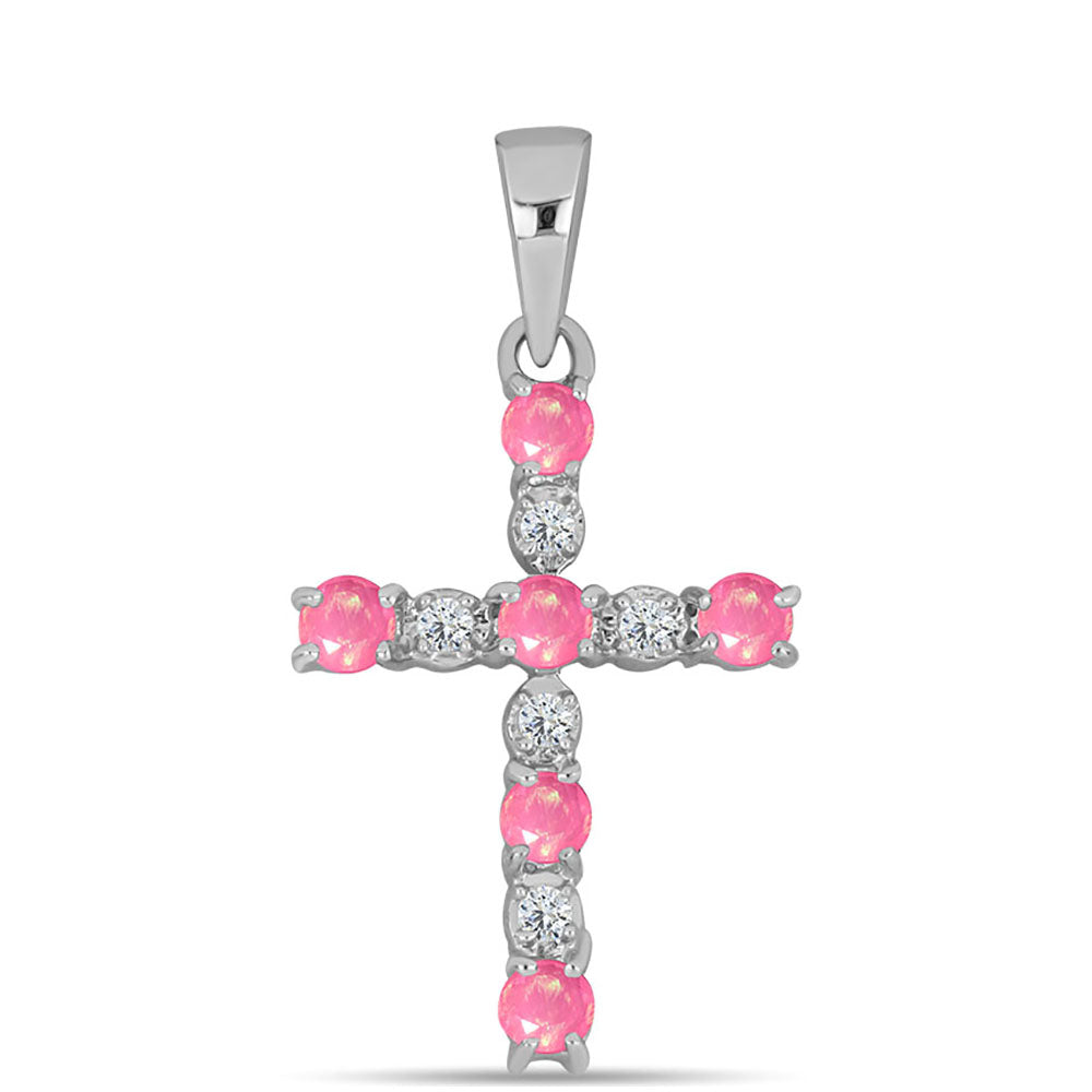 Silberanhänger mit rosa Opal aus Lega Dembi und weißem Topas 1 