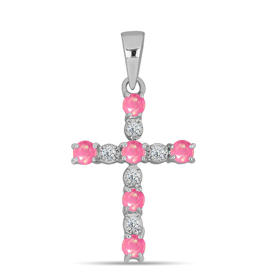 Silberanhänger mit rosa Opal aus Lega Dembi und weißem Topas