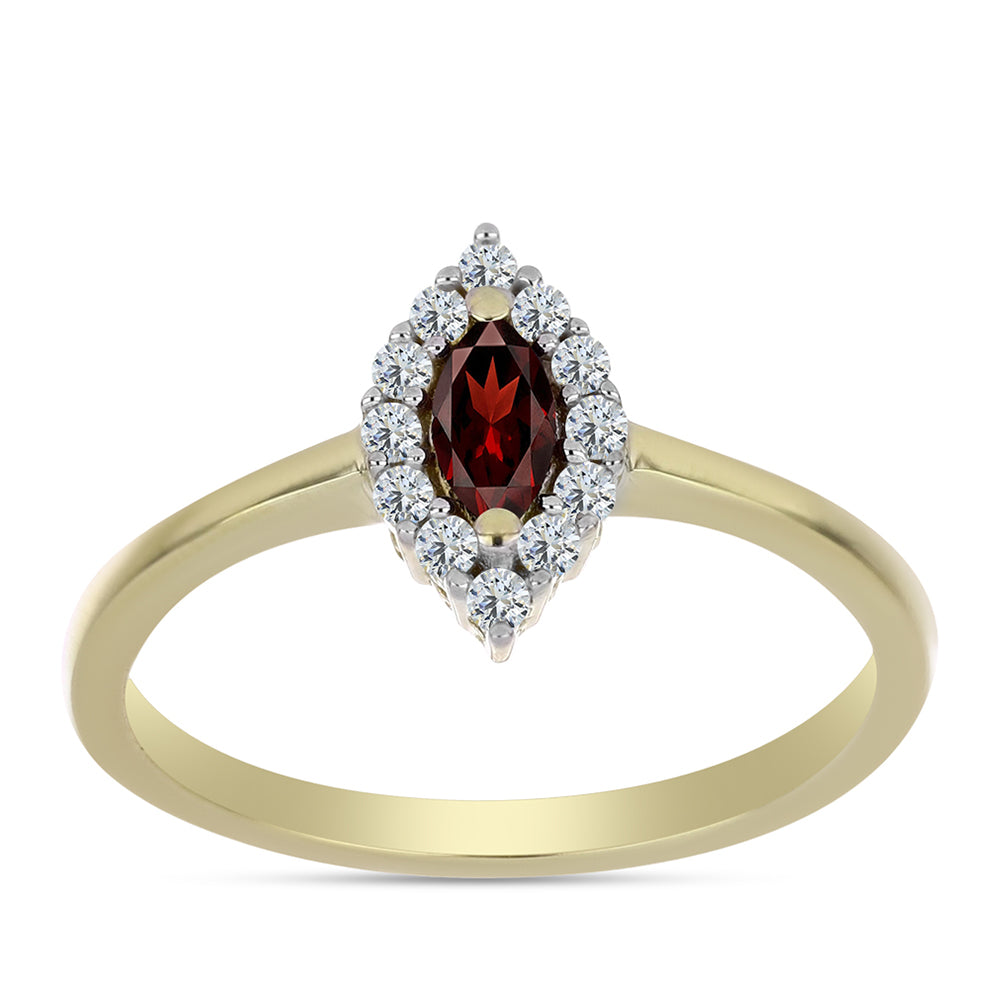 Goldplattierter Silberring mit Barton Granat und weißem Topas