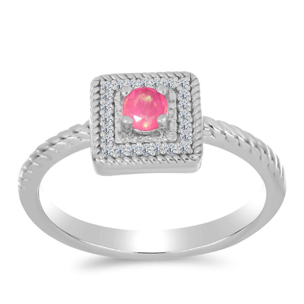 Silberring mit rosa Opal aus Lega Dembi und weißem Topas 3 