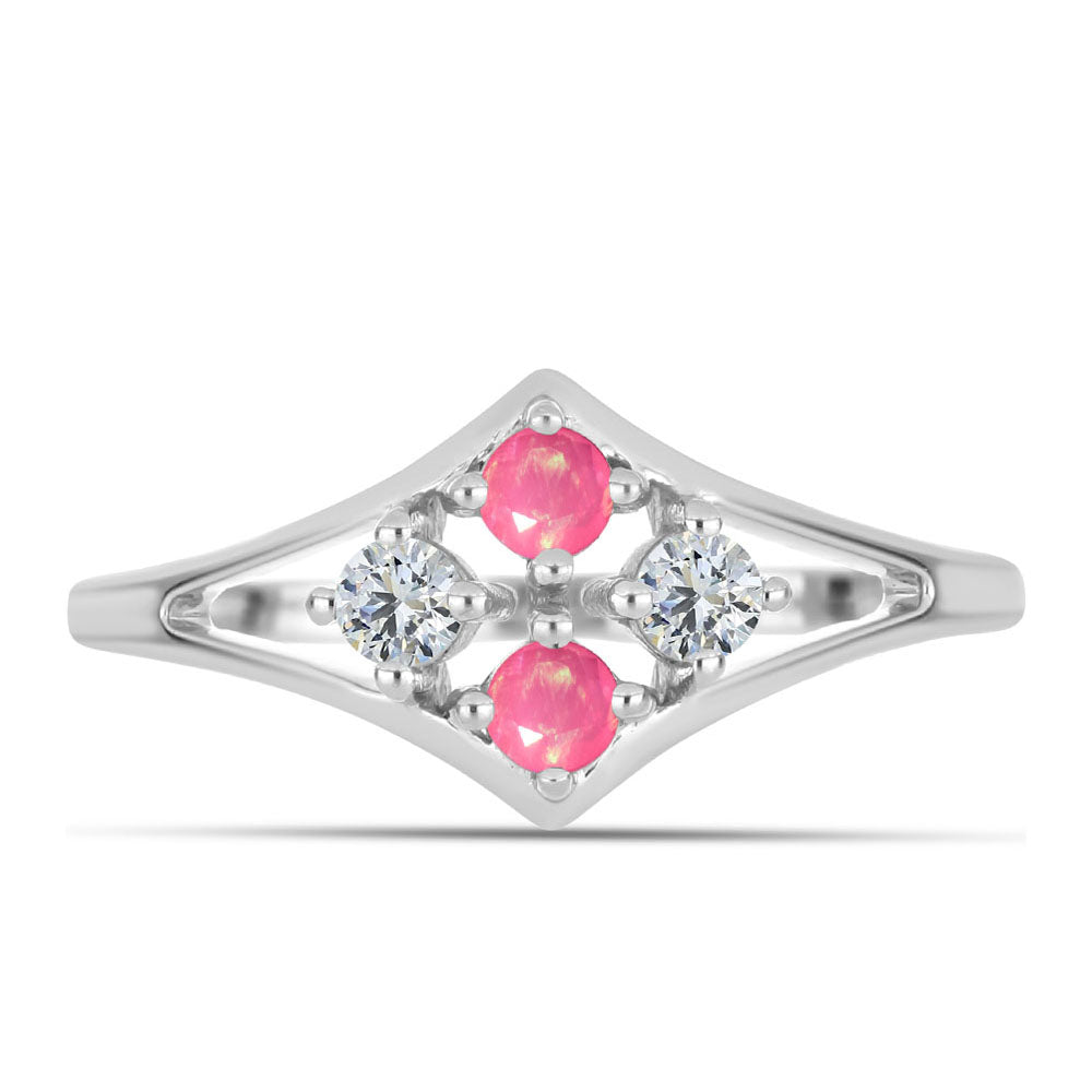 Silberring mit rosa Opal aus Lega Dembi und weißem Topas 1 