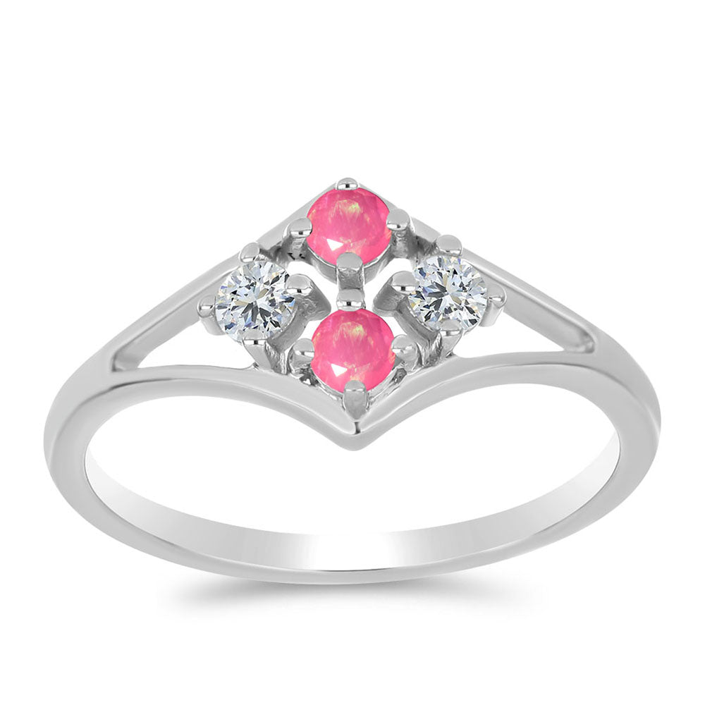 Silberring mit rosa Opal aus Lega Dembi und weißem Topas 3 