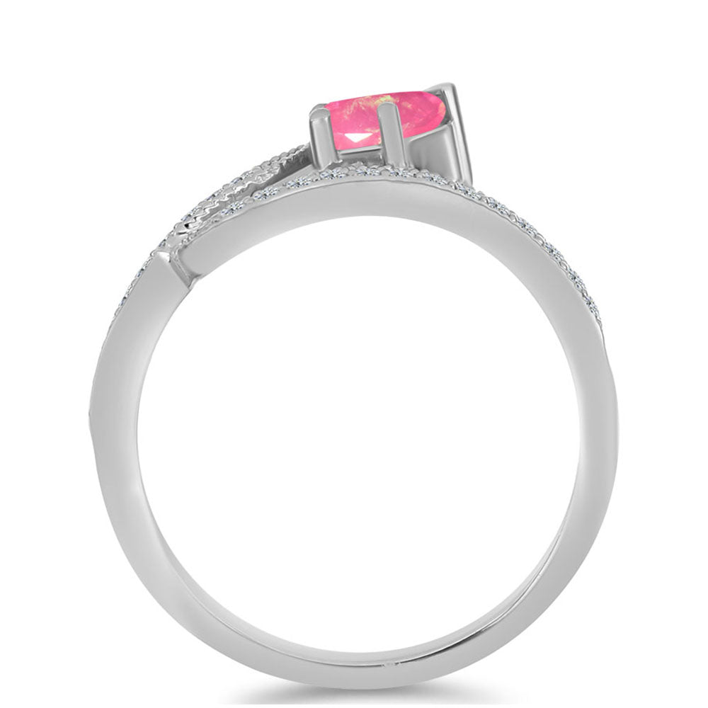 Silberring mit rosa Opal aus Lega Dembi und weißem Topas 2 