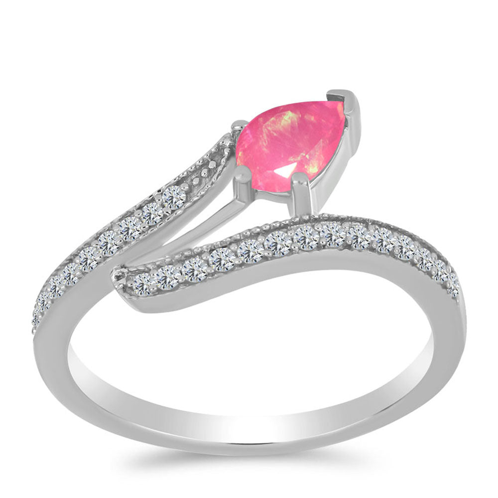 Silberring mit rosa Opal aus Lega Dembi und weißem Topas