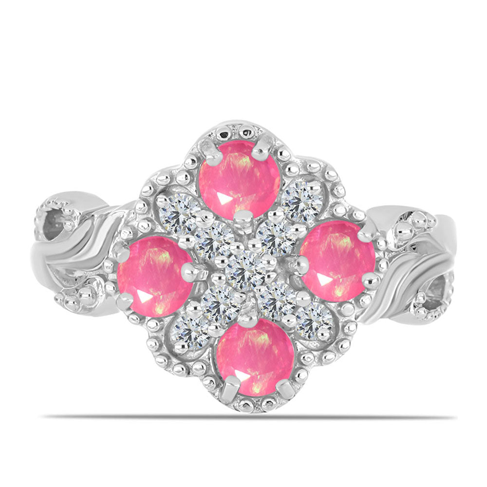 Silberring mit rosa Opal aus Lega Dembi und weißem Topas 1 