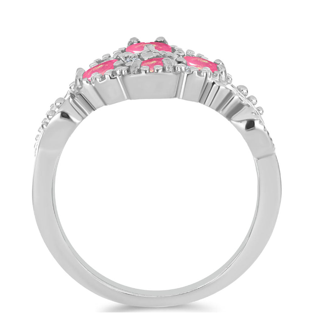 Silberring mit rosa Opal aus Lega Dembi und weißem Topas