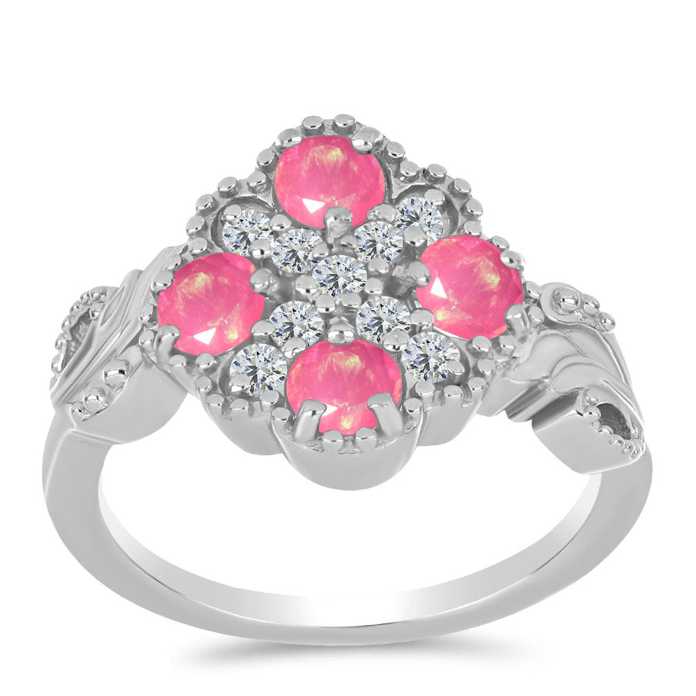 Silberring mit rosa Opal aus Lega Dembi und weißem Topas