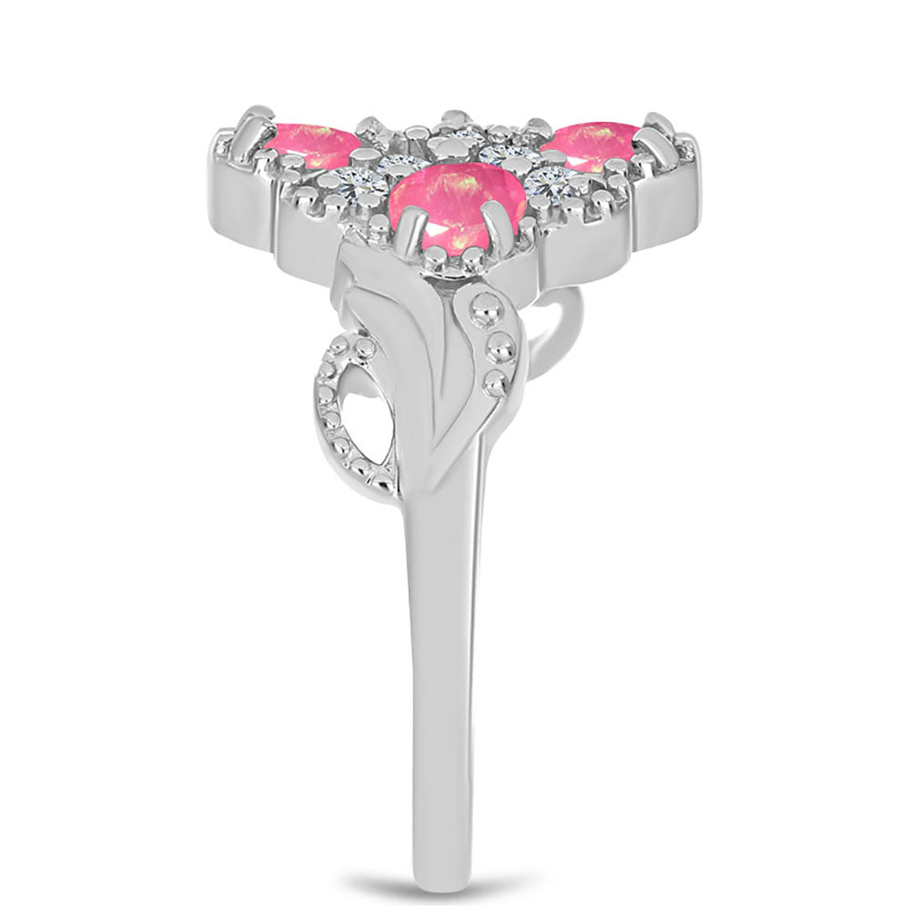 Silberring mit rosa Opal aus Lega Dembi und weißem Topas