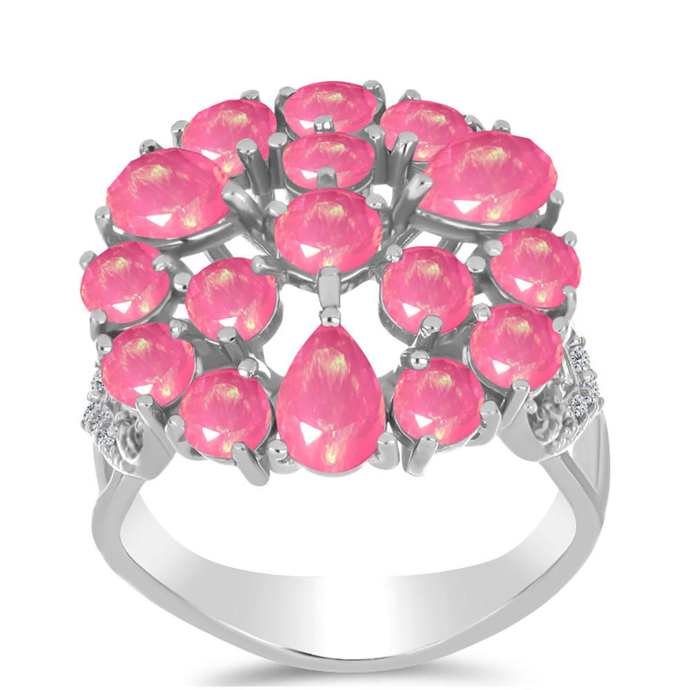 Silberring mit rosa Opal aus Lega Dembi und weißem Topas