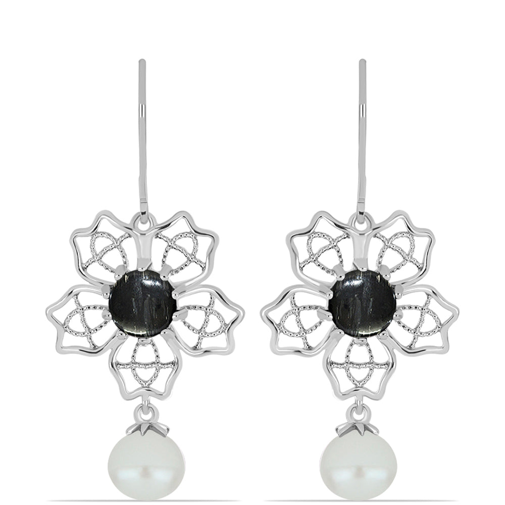 Silberohrringe mit Picasso Jaspis und weißer Süßwasserperle 1 