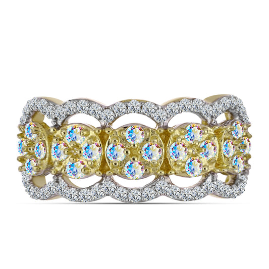 Goldplattierter Silberring mit Eis-Moissanit und weißem Topas