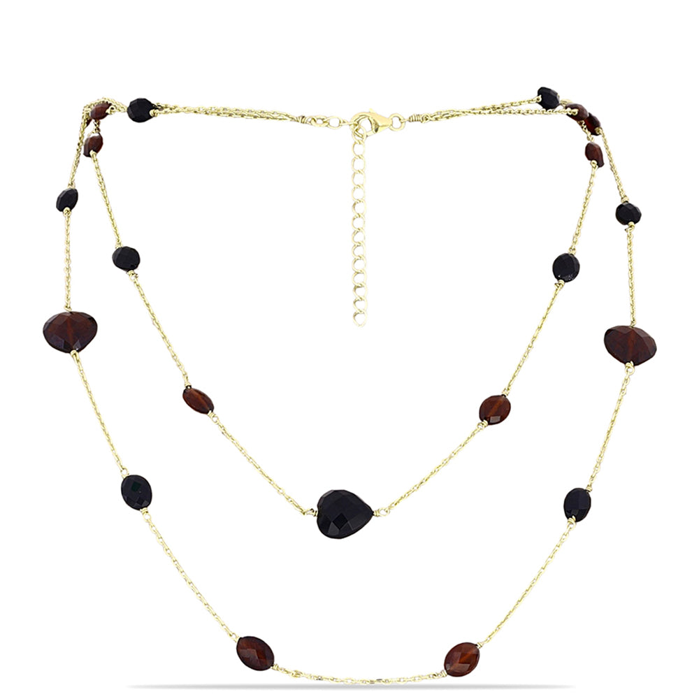 Goldplattierte Silberhalskette mit Barton Granat und schwarzem Onyx 1 