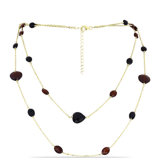 Goldplattierte Silberhalskette mit Barton Granat und schwarzem Onyx